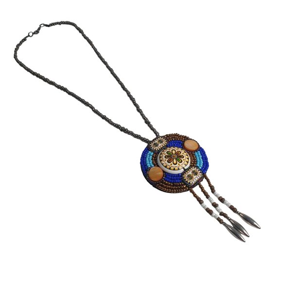 Handmade Beaded Necklace Jewelry 22" Length Glass Plastic Gem Costume Colorful - Picture 2 of 7